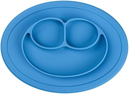 Silicone Kids Placemat+Plate,Baby Feeding Mat Fits Most Highchair Trays,By HITFUN (Blue)
