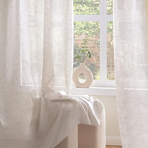 Woaboy 2 Pieces Translucent Linen Curtains Modern Decorative Eyelet Curtains for Living Room and Bedroom 140 x 260 cm Bleached White