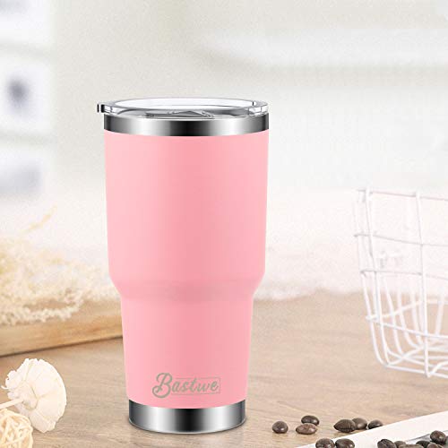 4 Pack 30oz Vacuum Insulated Tumblers, Bastwe Double Wall Stainless Steel Travel Tumblers with Lids and Straws for Home, Office, School, Works Great for Ice Drink, Hot Beverage (Blue + Pink)