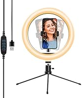 10.2’’ Selfie Ring Light with Tripod Stand&Phone Holder,Yoozon Dimmable Desktop LED Beauty Camera Ringlight for Live...