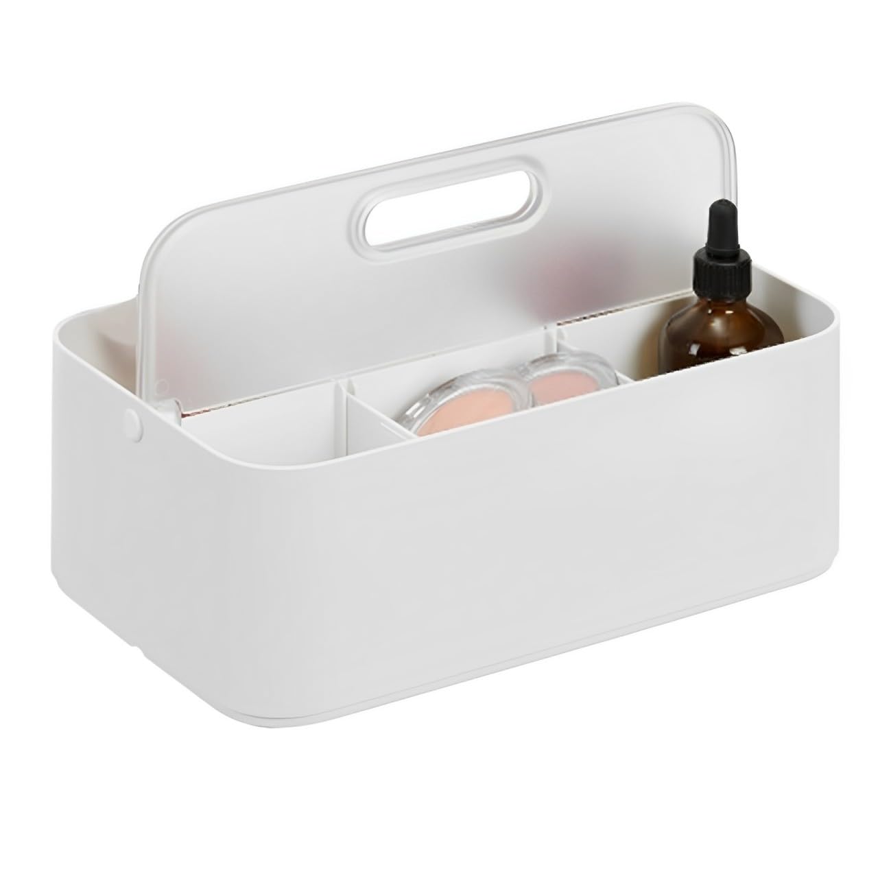 Gzsekken Plastic Shower Caddy Basket,Portable Shower Organiser with Flip Handle and Lid,Bath Caddy Removable Dividers White Bathroom Tidy Small Storage Box for Bathroom, Kitchen, Dorm Room