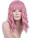 Lizzy Hair Pastel Pink Wigs for Women 14inch Natural Looking Short Bob Curly Wig with Air Bangs Charming Pink Wig