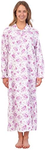 Patricia Lingerie Pink Lady Women's 100% Cotton Flannel Print Long Sleeve Nightgown