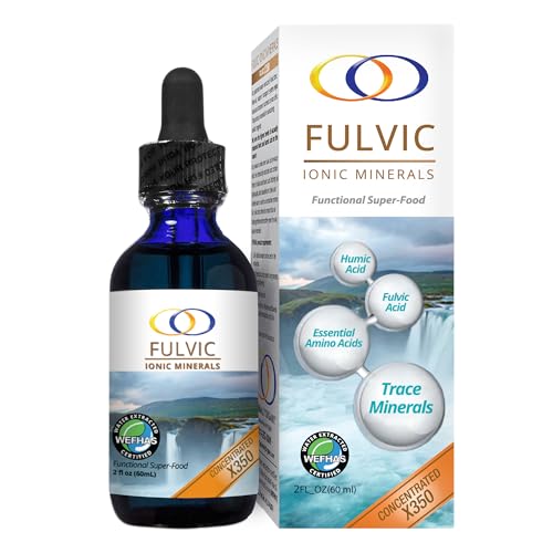 Optimally Organic Water Extracted Fulvic Ionic Minerals X350 - Patented BioActive Fulvic Acid, Humic Acid, Trace Minerals, Electrolytes & Essential Amino Acids - 8+ Month Supply!