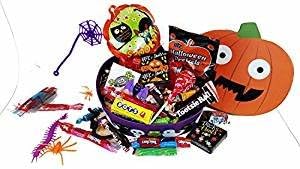 Tricks and Treats ~ Fun Pumpkin Shaped Halloween Gift Boxes ~ Filled with Fun Favors and Assorted Treats (16 oz)