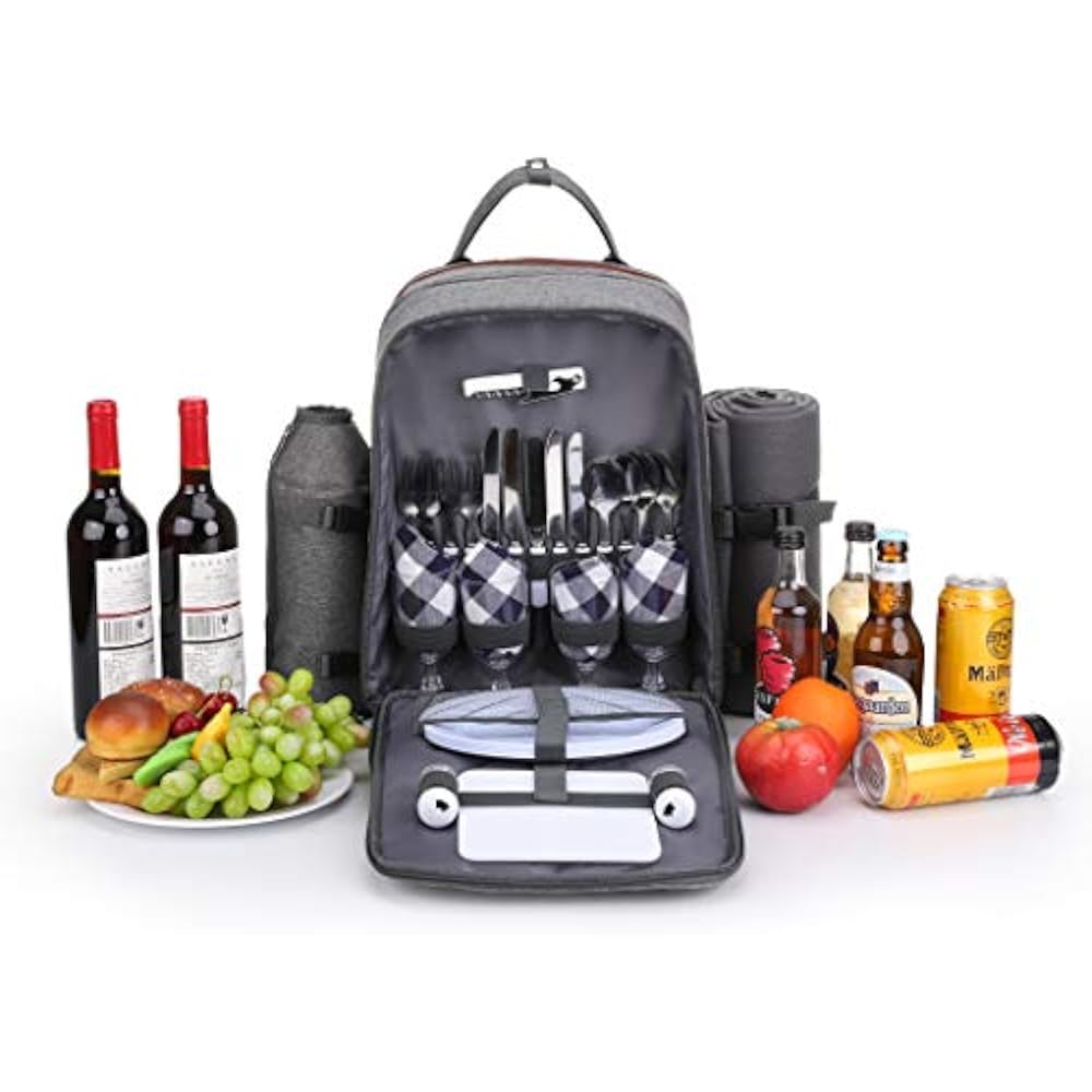ALLCAMP Picnic Backpack For 4 Person Set Pack With Insulated Waterproof