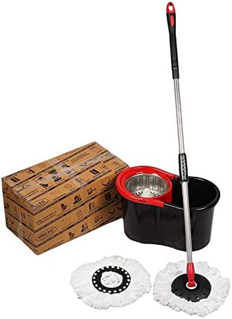 JOHN RICHARD Plastic Rapido Limpiar 360 Spin Floor Cleaning Easy Bucket Steel Mop with 2 Microfiber Heads (Multicolour)