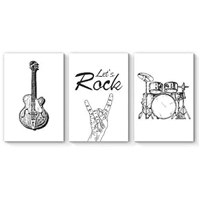 3 Piece Canvas Wall Art Drum Rock Musical Instruments Painting Artwork for Home Decor Framed - 16"x24" x 3 Panels