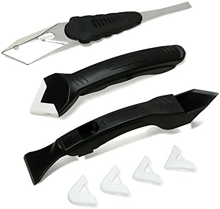 Silicone Removal & Silicone Scraper Tool Kit, 3 in 1 Sealant Replace & Removal Caulking Tool Kit With 3 Replaceable Pads for Bathroom Kitchen Room (black)