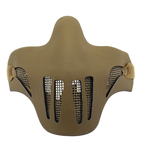 HTUK® Airsoft Tactical Half Face Mask Protective Guard Metal Mesh Mask Pro Airsoft Mesh Mask (Tan)