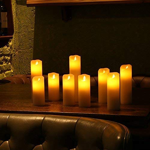 Flameless Candles LED Candles Flickering Battery Operated Flickering Light Pillar Real Smooth Wax with Timer and 10-key Remote for Wedding(Set of 9)