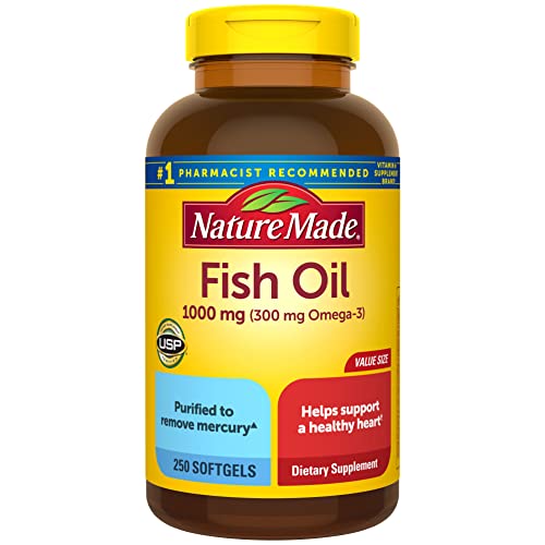 nature made fish oil supplements 1000 mg softgels, omega 3 for healthy heart support, 250 softgels, 125 day supply