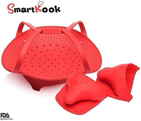 Eco-Friendly Silicone Veggie Steamer with 2 Bonus Multipurpose Mini Mitts set for Vegetable Lovers Diet Healthy-Eater