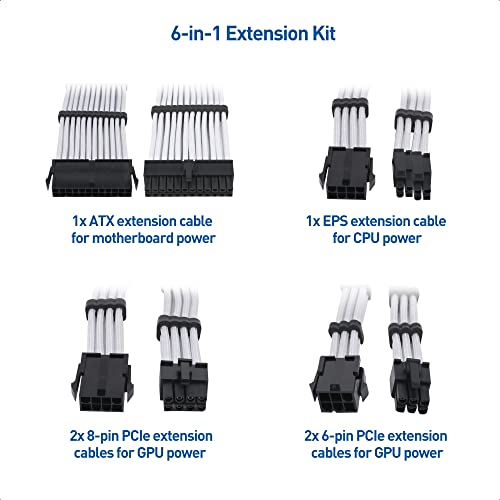 Cable Matters 12inch 6Piece Sleeved PSU Extension Cable Kit (Power