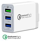 3Port Quick Charge3.0 USB Fast Travel Wall Charger Adapter, QC3.02.0 Smart Ports 30W Travel Wall Fast Charger Adapter Charging Block Plug For iPhoneXS/x/8/7 SamsungS9/S8Note8/7LG,iPd,Nexus&more