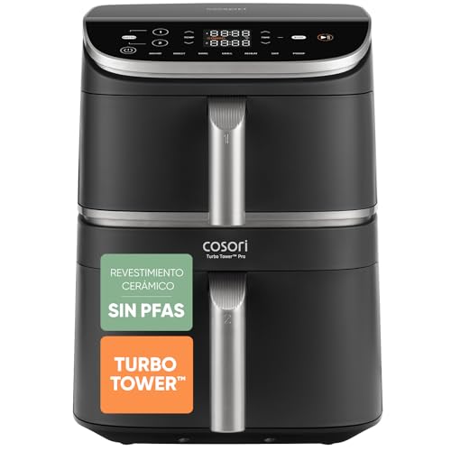 Cosori Air Fryer Turbo Tower Pro 10.8 Liter, PFAS Free Ceramic Coated Air Fryer, Dual Resistance with Turbo Blaze, Vertical Dual Basket Airfryer, 7-in-1 Multifunction, 2630W