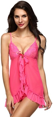 SloMes Women Sexy Lingerie Set Nightwear Dress Lace Babydoll Nightwear Chemise Sleepwear