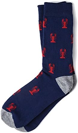 Men's Navy Blue Red Lobsters Nautical Novelty Crew Dress Socks