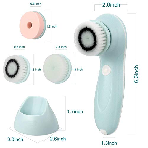 Facial Cleanser Brush, 3 in 1 Electric Rotating Facial Cleansing Brush USB Rechargeable Sonic Face Cleaners Scrubber SPA Skin Care Tool Beauty Instrument (Blue)