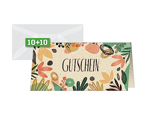 SIGEL DS620 Gutscheinkarten Geschenkgutscheine | Vordrucke zum Selbstausfüllen für Unternehmen, Gastronomie "Colorful plants" | DIN lang | 10 Stück mit Umschläge | aus nachhaltigem Graspapier