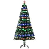 HOMCOM Pre-Lit Douglas Fir Artificial Christmas Tree with Fiber Optic / LED Lights and 8 Pre-Programmed Settings, 6' Tall