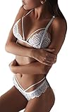 Women's Sexy Lingerie Set 2 Piece Underwear Lace Bra Panty Thongs Briefs G-string Set (L, White)