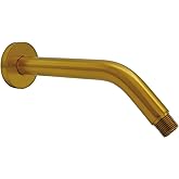 Aquaiaw Shower Arm and O-Ring Flange, 8 inch, Solid Brass, Brushed Gold, Round, Both Soldered 1/2 NPT Tapered Threads, Wall M