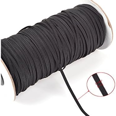 LifeDawn Black 120-Yards Length 3MM Width Braided Elastic Cord/Elastic Band/Elastic Rope/Bungee Heavy Stretch Knit Elastic Spool With Free Tape Measure