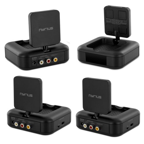 Nyrius 5.8GHz 4 Channel Wireless Video & Audio Sender Transmitter & Receiver with IR Remote Extender for Streaming Cable, Satellite, DVD to TV Wirelessly - 2 PACK