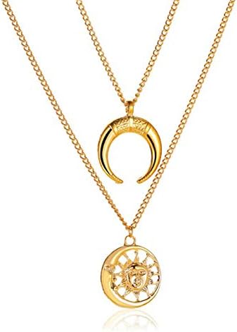 NancyMissY ファッションパンクレトロゴールドカラーダブルムーンサンペンダントネックレスゴールド女性用気質窒息ネックレス