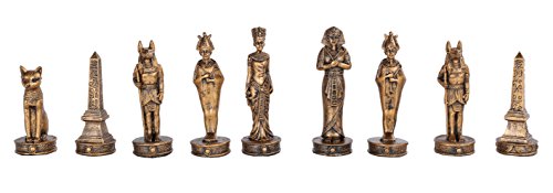 Ancient Egyptian God Kingdom Civil War Chess Set with Glass Board 17" x 17" -33PCS [Gold & Black] [Obelisk, Anubis, Bastet, King Tut, Nefertiti, Osiris]