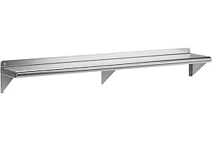 EcoExplorer Stainless Steel Shelf Wall Mounted, NSF Commercial Wall Shelf, Floating Shelving for Kitchen, Restaurant, Home, Hotel, 60 x 12 Inches Flat Surface
