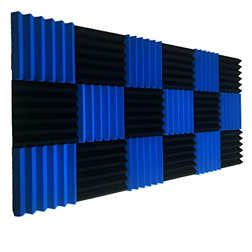12 Pack Acoustic Foam Tiles Studio Foam Tiles 2" x 12" x 12" (Black/Blue)