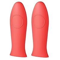 Aukuzi Silicone Hot Handle Holder Potholders Handle Covers Hot Resistant Non Slip Pot Holder Sleeves for Cast Iron Skillets Metal Frying Pans Aluminum Cookware Handles -2PCS (Red)