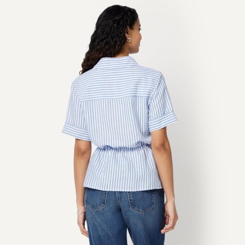 Amazon Essentials Women's Wide Sleeve Linen Blend Loose Fit Adjustable Waist Shirt