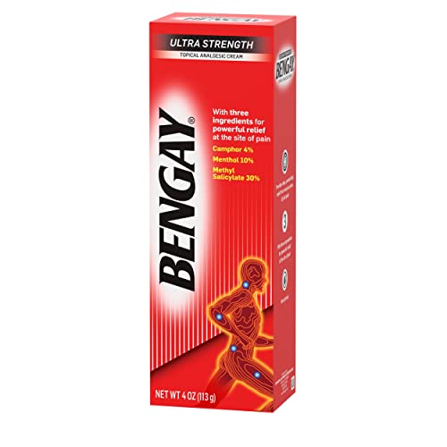 BENGAY ULTRA STRENGTH TOPICAL PAIN RELIEF CREAM, NON-GREASY TOPICAL ANALGESIC FOR MINOR ARTHRITIS, MUSCLE, JOINT AND BACK PAIN, CAMPHOR, MENTHOL AND METHYL SALICYLATE, 4 OZ