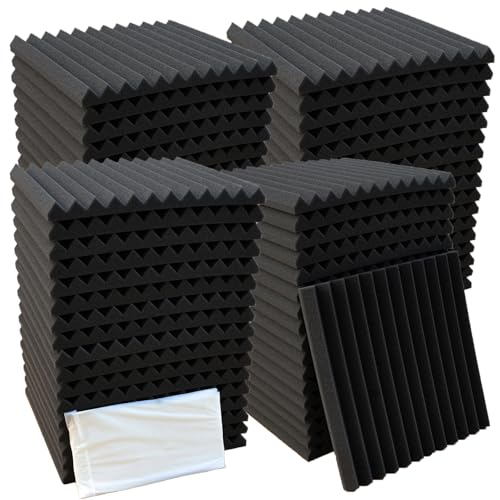 48 Pack Black 1" x 12" x 12" Acoustic Grid Studio Foam Sound Absorption Wall Panels