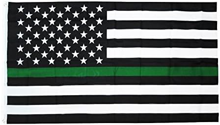 Time Roaming 3x5 Ft Thin Green Line USA Polyester Flag with Brass Grommets