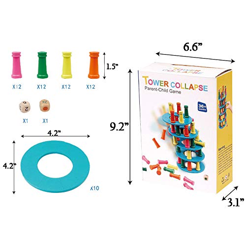 O-Toys Stacking Toys Tall Wooden Building Blocks Rainbow Pizza Tower Brain Puzzle Game Play Set Learning Educational Toy for Kids Boys Girls Preschool Birthday