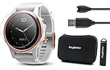Garmin Fenix 5S Sapphire (Rose Gold with White Band) Power Bundle | Includes HD Screen Protectors, PlayBetter Hard Case & PlayBetter Portable Charger | Multi-Sport Watch, Sapphire | Bundle