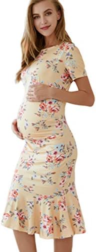 MARI CIAS Women's Fishtail Ruched Maternity Dresses Short Sleeve Bodycon Dress