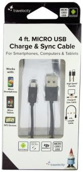 TravelocityBlack Micro USB Charge & Sync Cable 4ft Black Compact Design