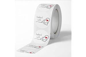 500Pcs White Baked with Love Round Adhesive Stickers for Bakery Bags, Candle Packaging, Labels and Stamps