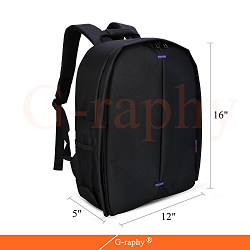Camera Bag Camera Backpack Waterproof 16" X 13" X 5" with Rain Cover for DSLR Cameras, Lens, Tripod and Accessories (Purple, Large)
