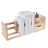 Natural Unfinished Wood Desktop Bookshelf & Organizer Caddy / Storage Shelf Rack w/ Drawer - MyGift