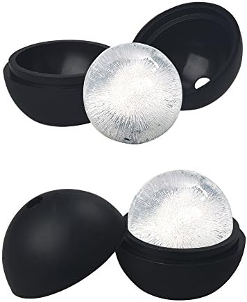 Wosweet Large Ice Ball Maker 2.5 Inch Set of 2 Silicone Ice ball capacity Mold for Whiskey and Cocktails, Keep Drinks Chilled - Black