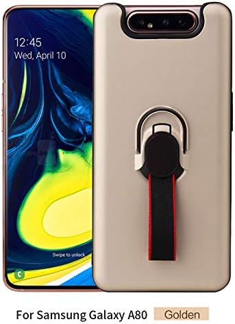 MISIDE Compatible for Samsung Galaxy A80 Case,[Scratchproof] Soft TPU+PC Hard Shell Double Protective Back Cover with Kickstand and Creative Webbing for Samsung Galaxy A80 (Gold)
