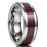 King Will 8mm Tungsten Ring High Polished Koa Wood Inlay Mens and Womens Wedding Band(7.5)