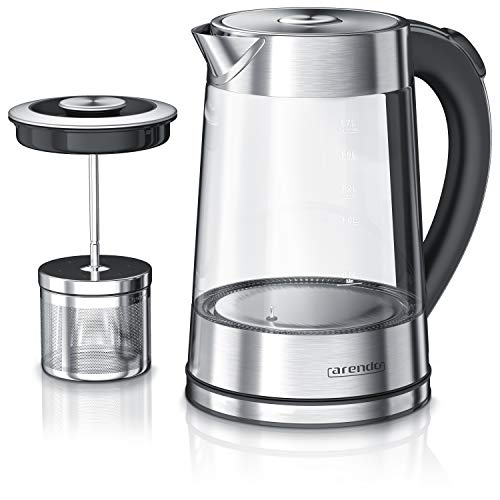 Arendo - Glas Wasserkocher mit Temperatureinstellung und Teesieb Teekocher - Einstellbare Temperaturen 40, 70, 80,100 Grad - 1,7 Liter - Abschaltautomatik - Warmhaltefunktion