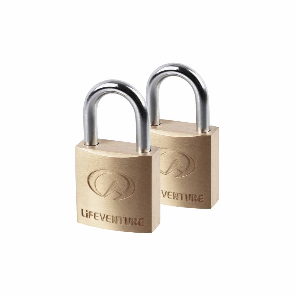 Lifeventure Pack of 2 Mini Brass Padlocks Indoor Locks for Luggage Locker Backpack Tool Box - Keyed Alike with 3 Spare Keys
